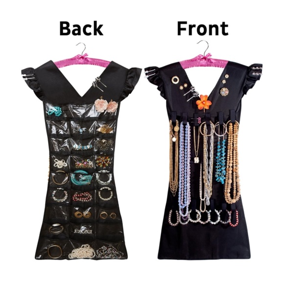 2 Sided Dress Style Hanging Organizer with Satin Hanger for Jewelry and Makeup - Picture 2 of 10